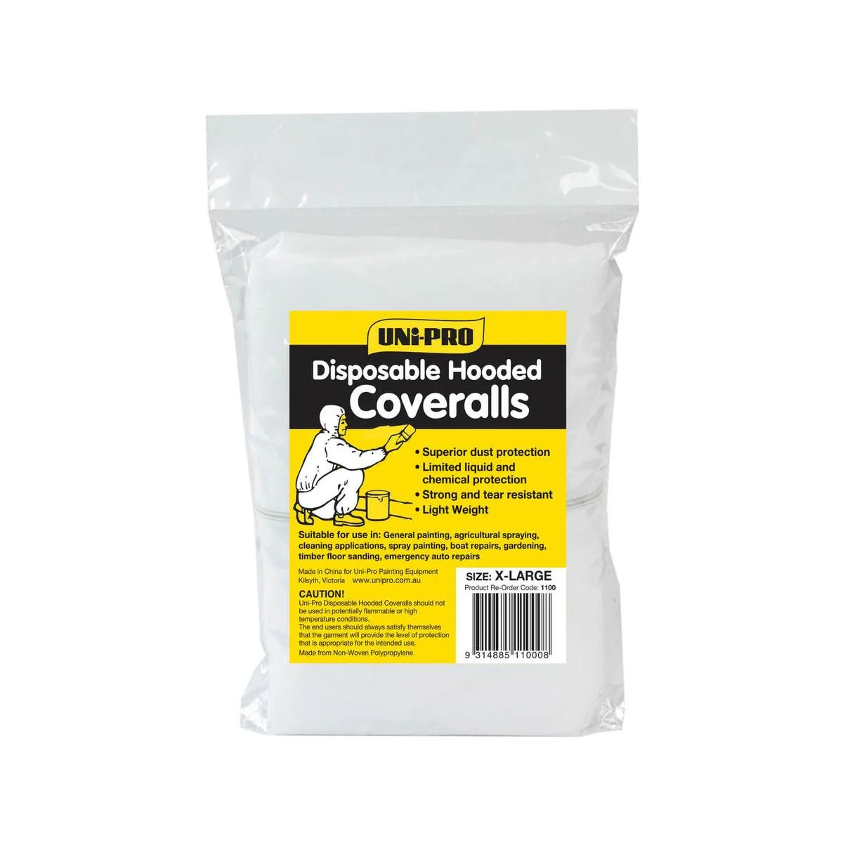 Uni Pro Extra Large Hooded Disposable Coveralls - White - 1 Pack