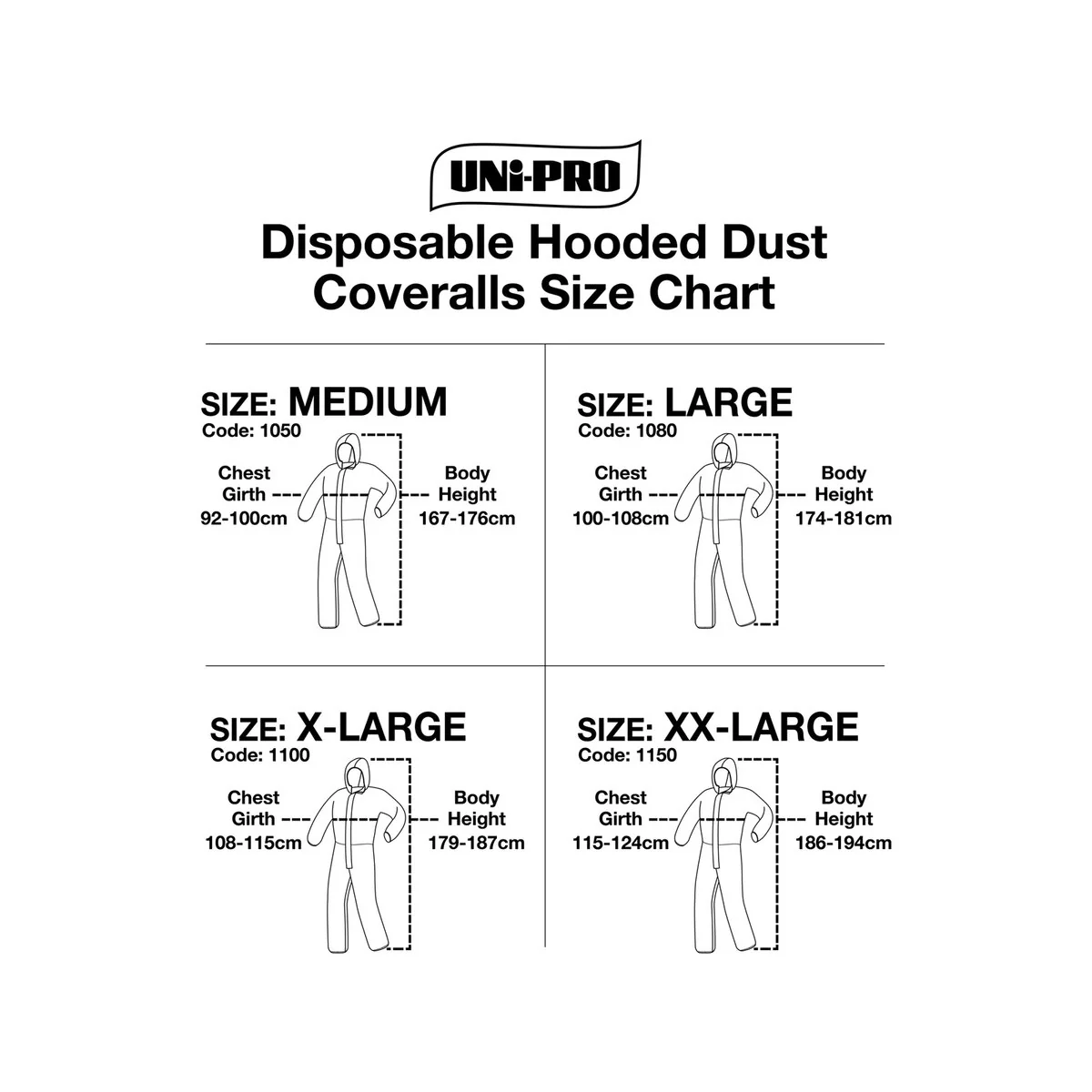 Uni Pro Large Hooded Disposable Coveralls - White - 1 Pack - Image 2
