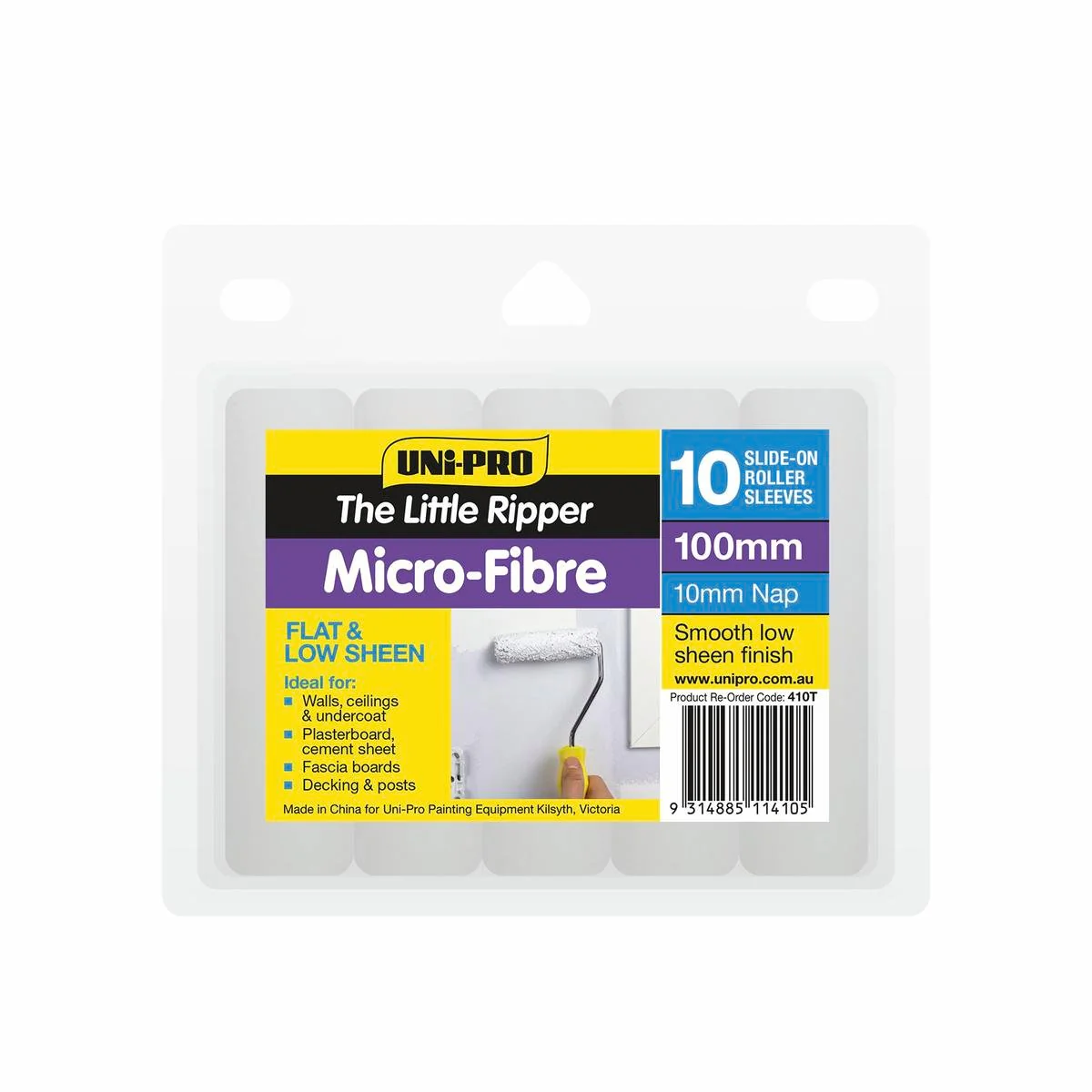 UNi-PRO Microfibre Mini Roller Covers 100mm 10 Pack 10mm Nap