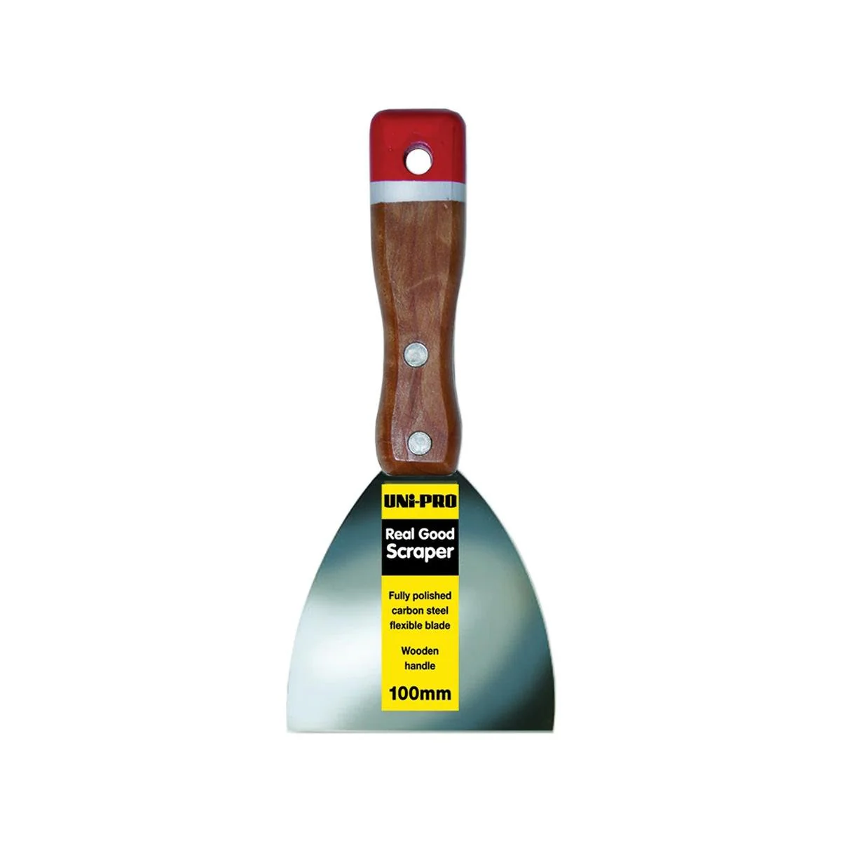 UNi-PRO Paint Scraper 100mm Carbon Steel Wooden Handle Flexible Blade