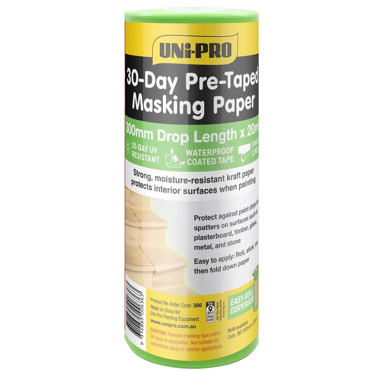 Uni Pro Pre Taped Masking Paper Dispenser 300mm x 20mt - Moisture Resistant