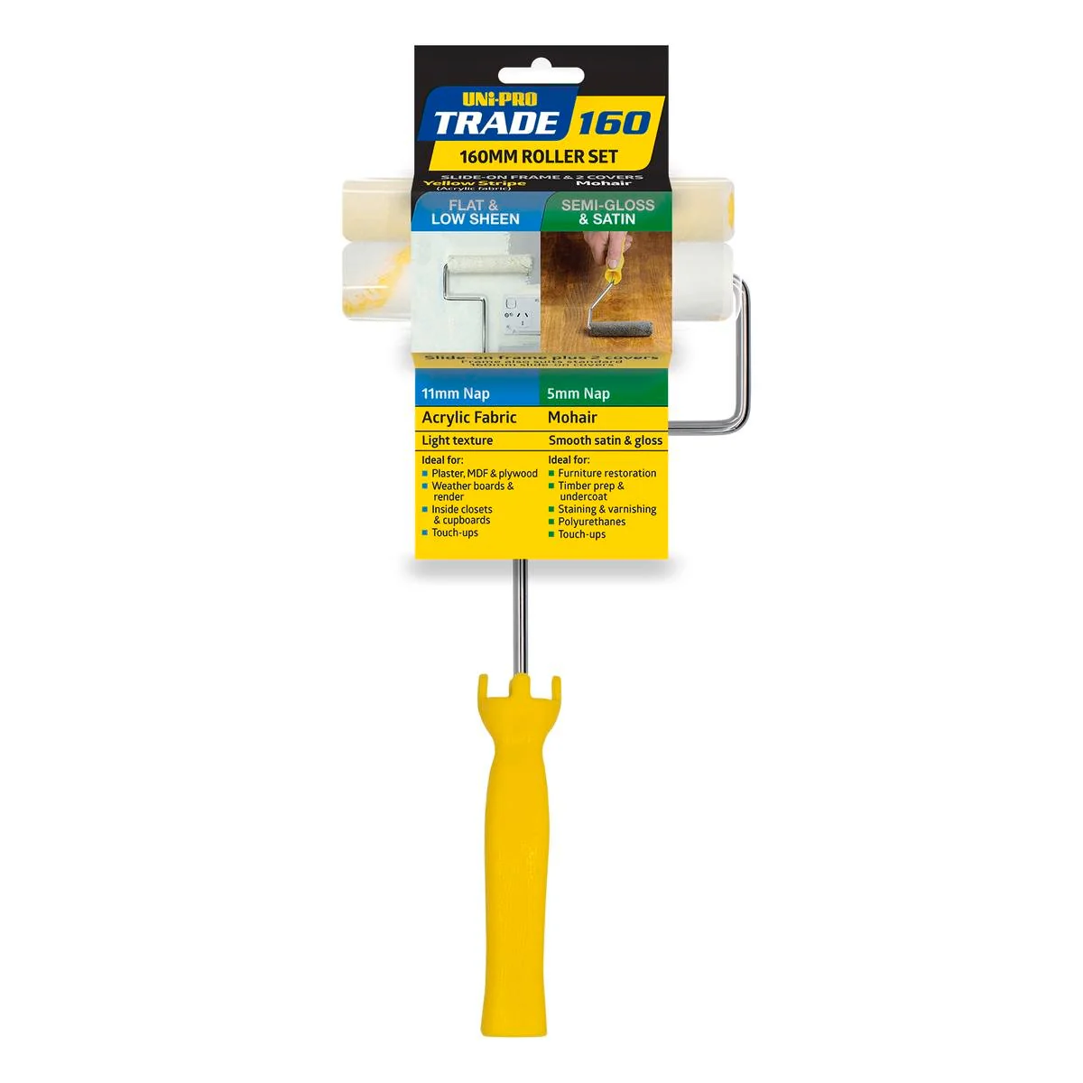 UNi-PRO Trade 160mm Frame and 2 Roller Cover Set - Plastic Foam Steel