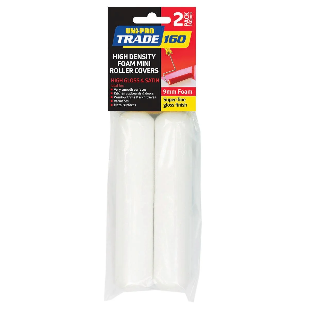 UNi-PRO Trade Foam Roller Cover 160mm 9mm Nap 2 Pack High Density