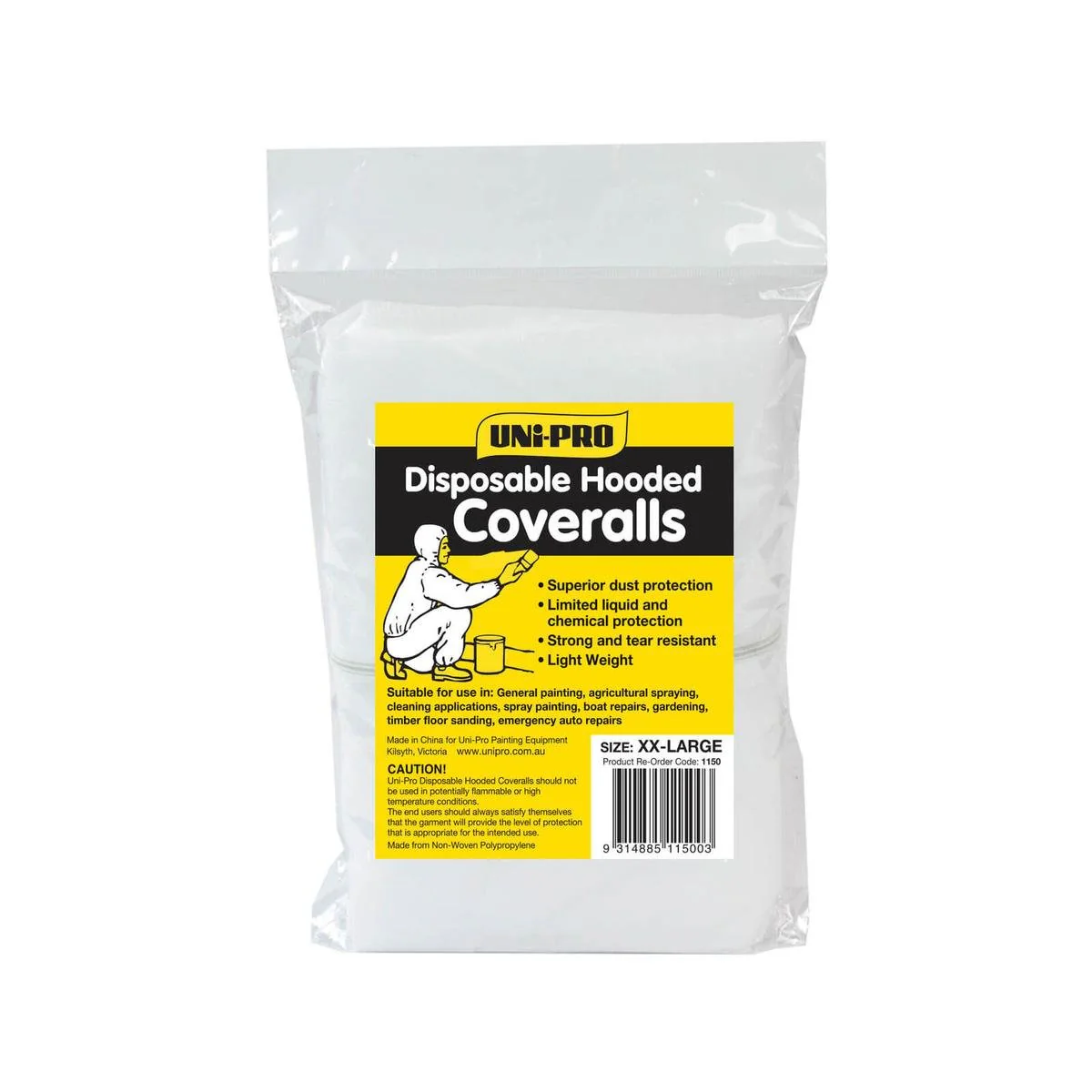 Uni Pro XXL Hooded Disposable Coveralls - White - 1 Pack
