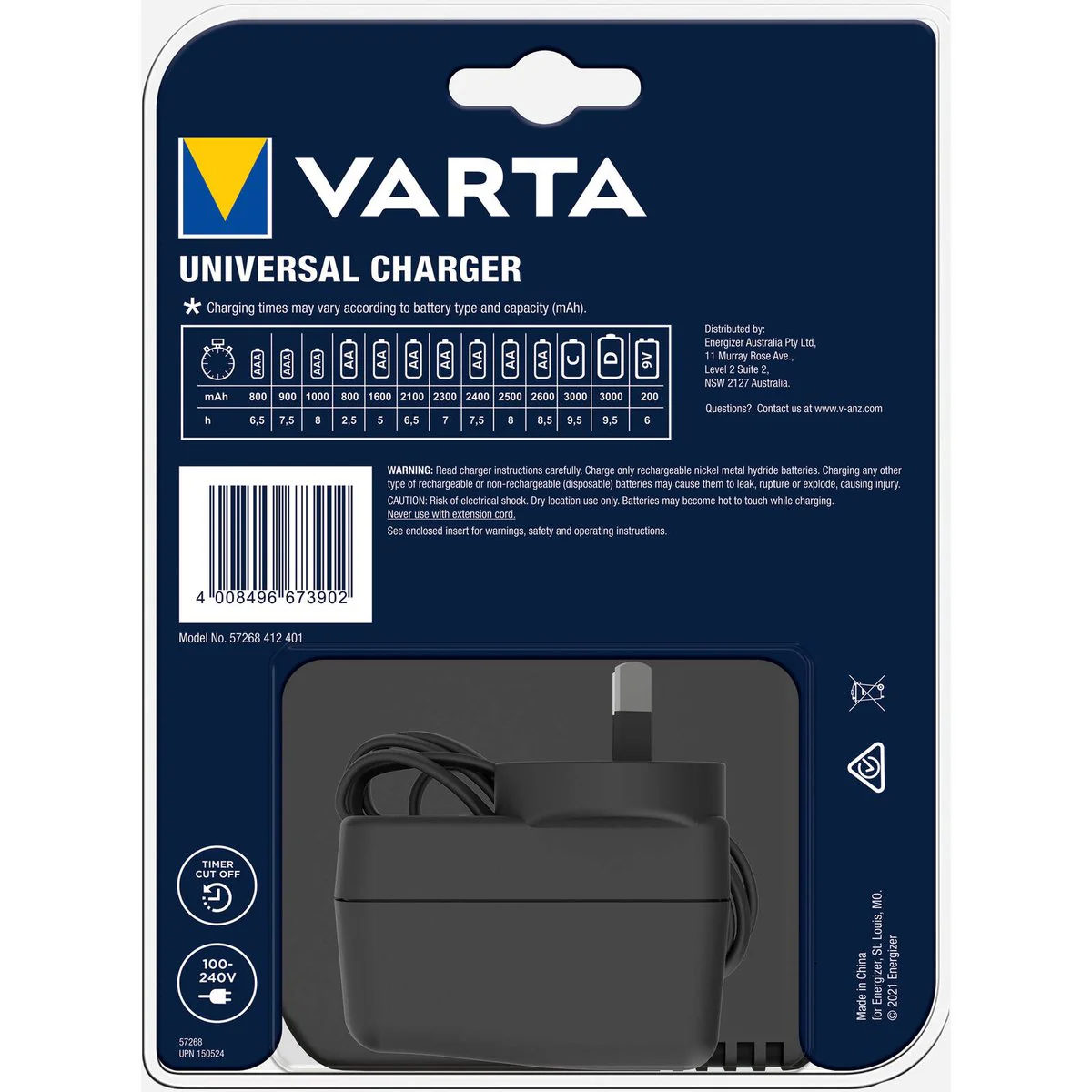 Varta Universal Battery Charger - Charges AA, AAA, C, D, 9V - Black - Image 2