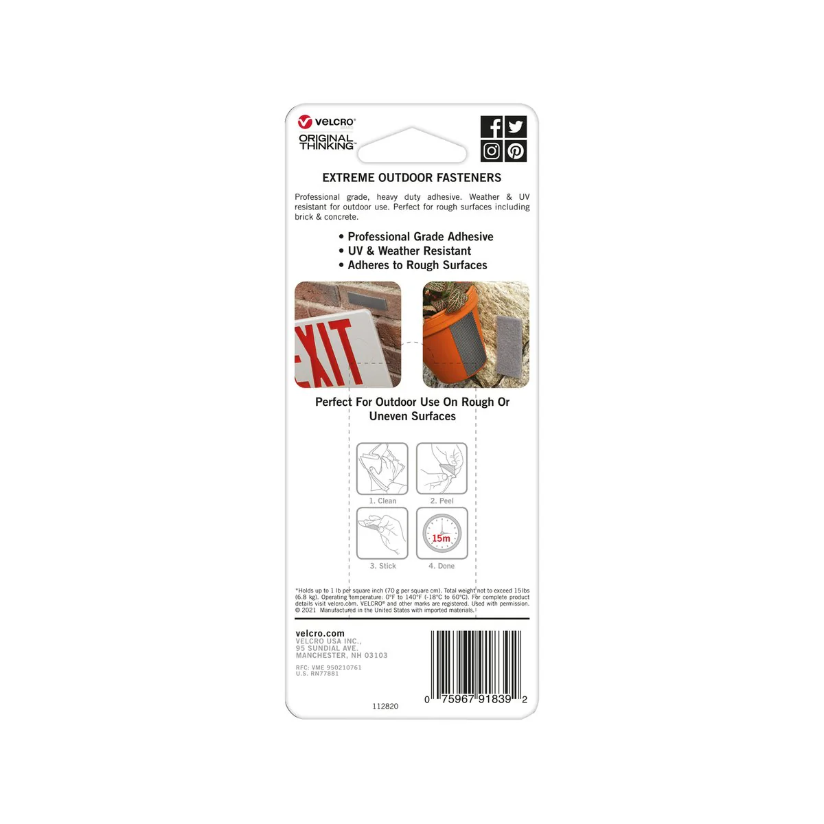 Velcro Brand Extreme Outdoor Strip - 50mm x 10cm - Black - 2 Pack - Weather Resistant - Image 2