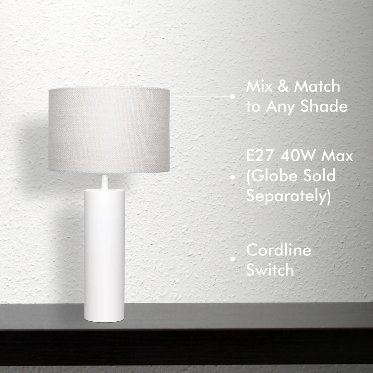 Verve Design 42cm Sierra Lamp Base - Matte White - Indoor Use - Corrosion Resistant - Image 2