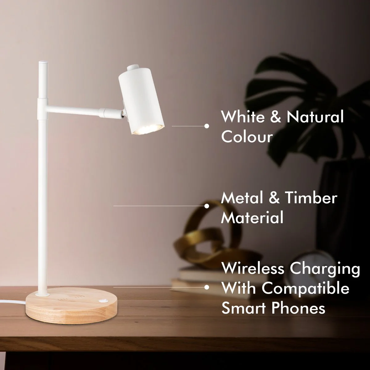Verve Design Amari Desk Lamp - Wireless Charging - 160mm x 435mm - Matt White - Image 4