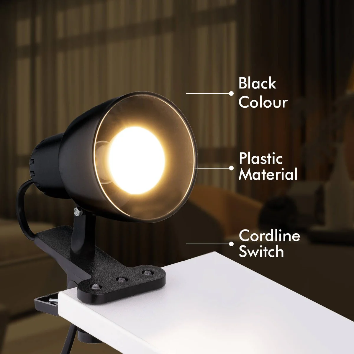 Verve Design Black Cassy Clip Lamp - Adjustable Head - E14 - 1.5m Cord - Image 4