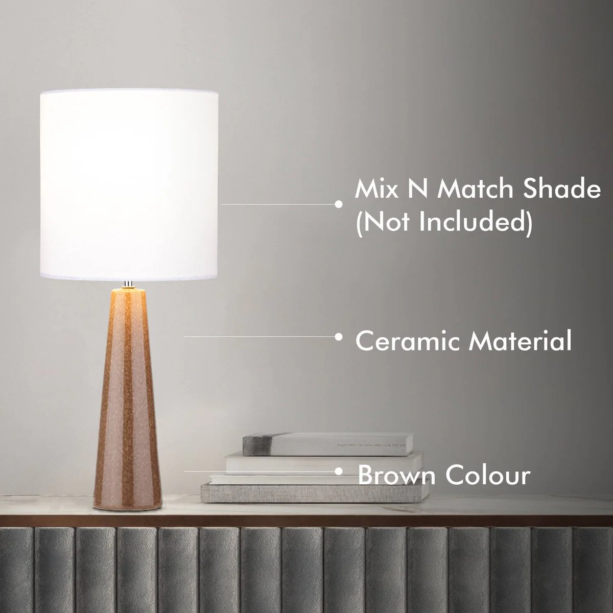 Verve Design Caria Ceramic Lamp Base - Brown - 100mm x 410mm - Textured Design - Image 3