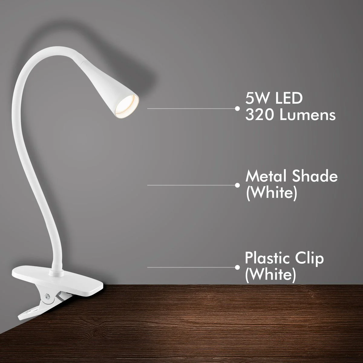 Verve Design Clip Lamp - 225mm - Metal & Plastic - Flexible Gooseneck - Image 5