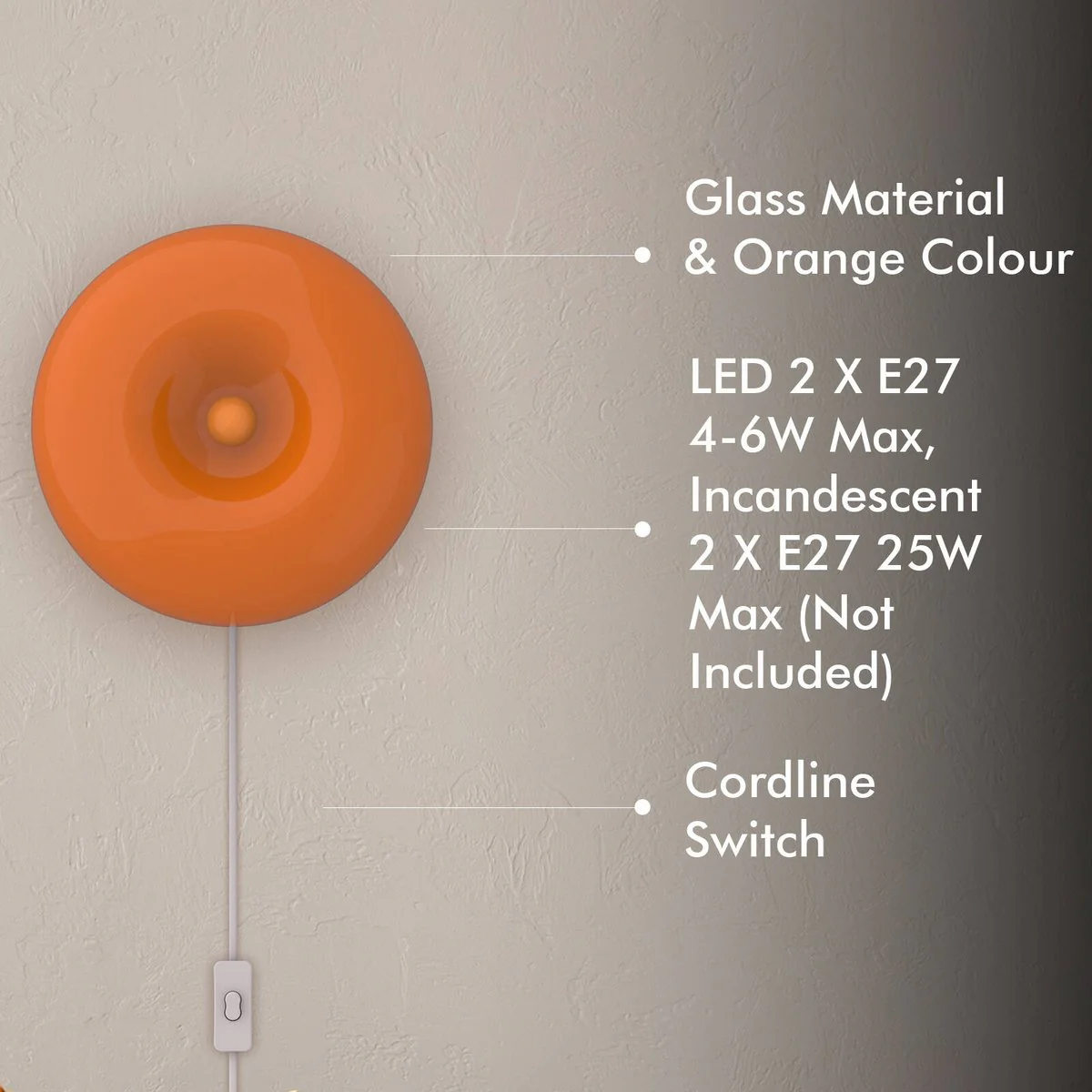 Verve Design Elton Table Wall Light - Donut Shape - Orange Glass - 270mm - Image 4