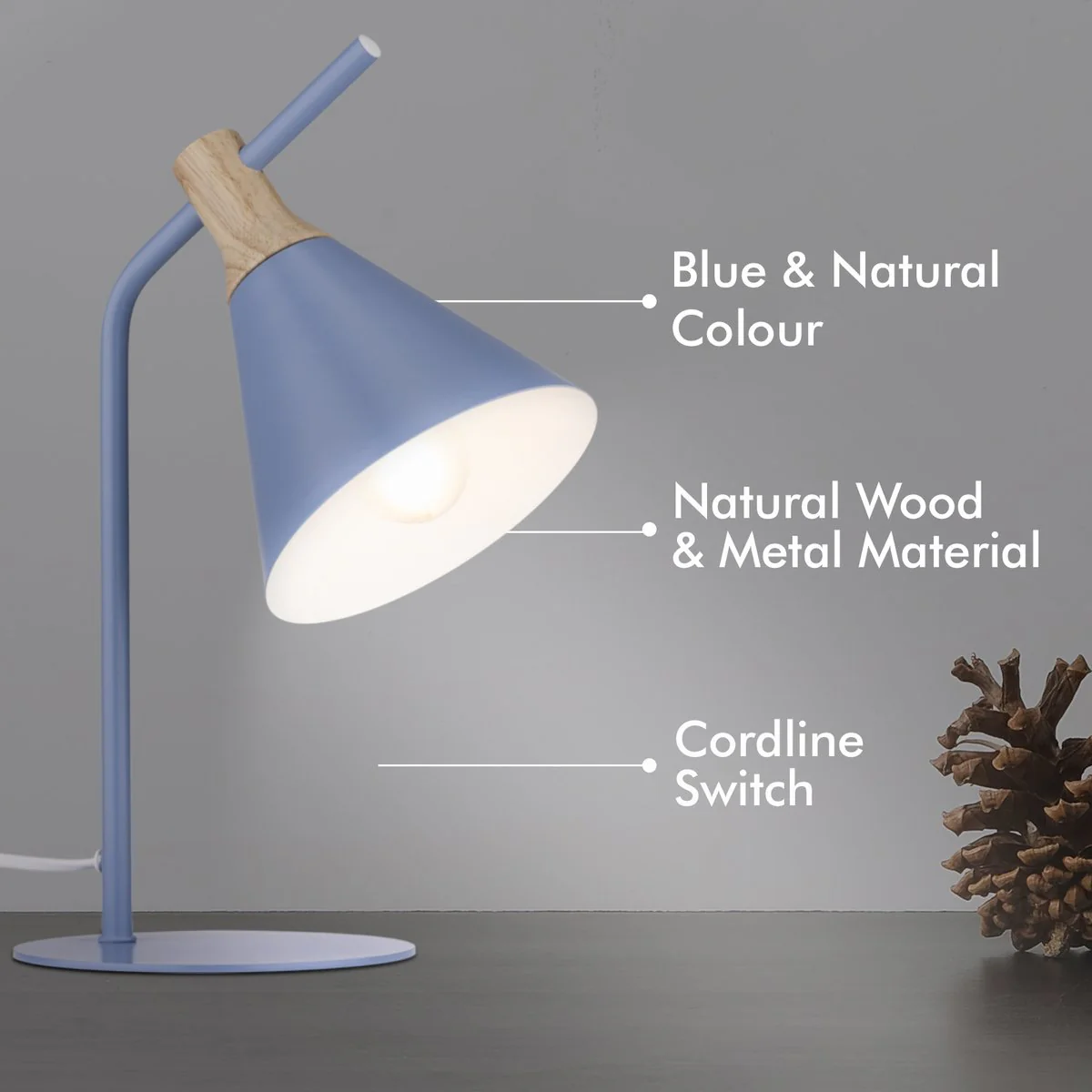 Verve Mountain Spring Alston Task Lamp - Metal & Wood - 150mm x 350mm - Focused Lighting - Image 3