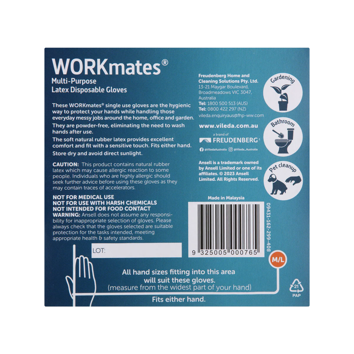 Vileda Ansell Workmates Latex Disposable Gloves 36pk Medium Large - Powder-Free - Comfortable Fit - Hygienic Hand Protection - Image 3