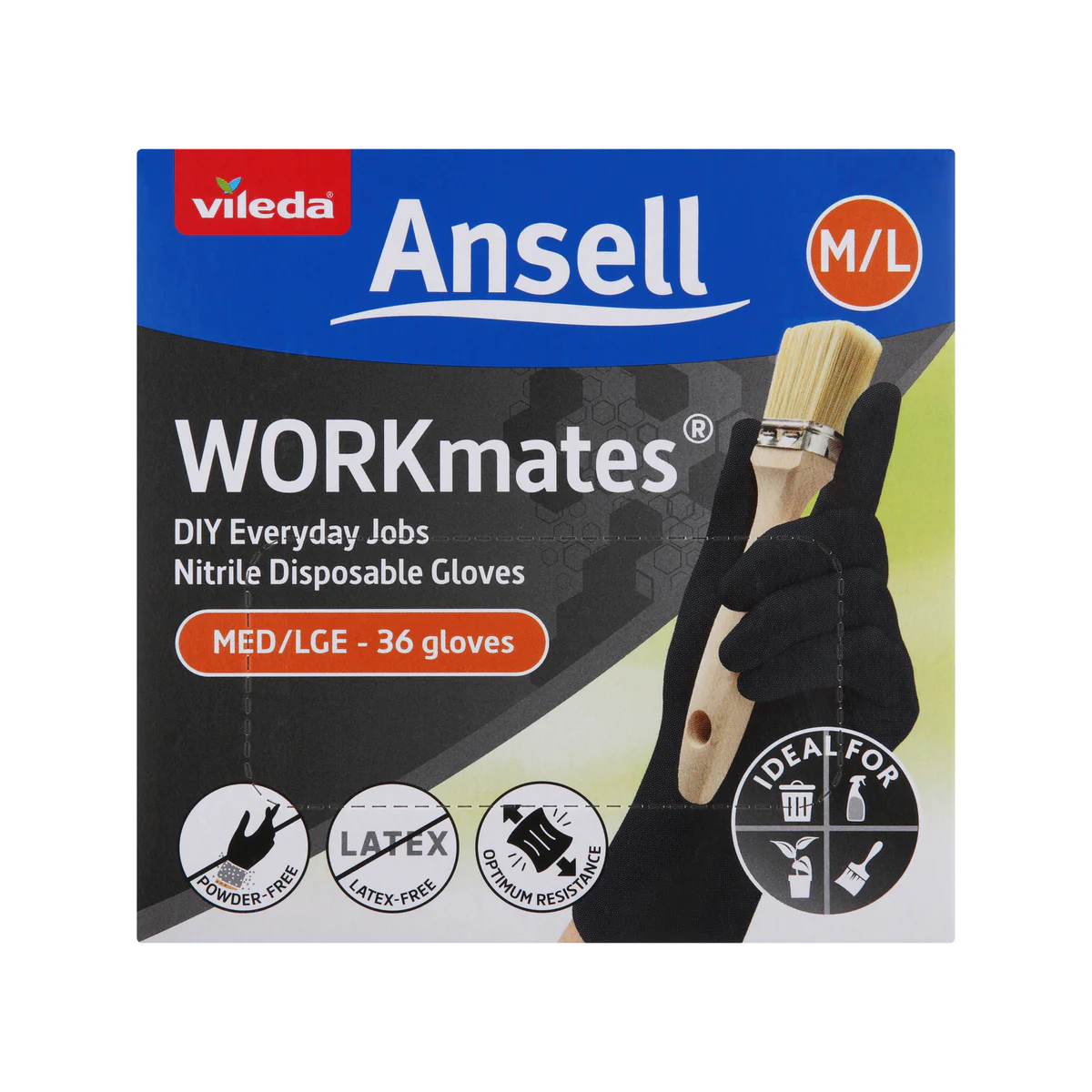 Vileda Ansell Workmates Nitrile Disposable Gloves 36pk M/L - Latex-Free - Powder-Free - Puncture Resistant - Image 2