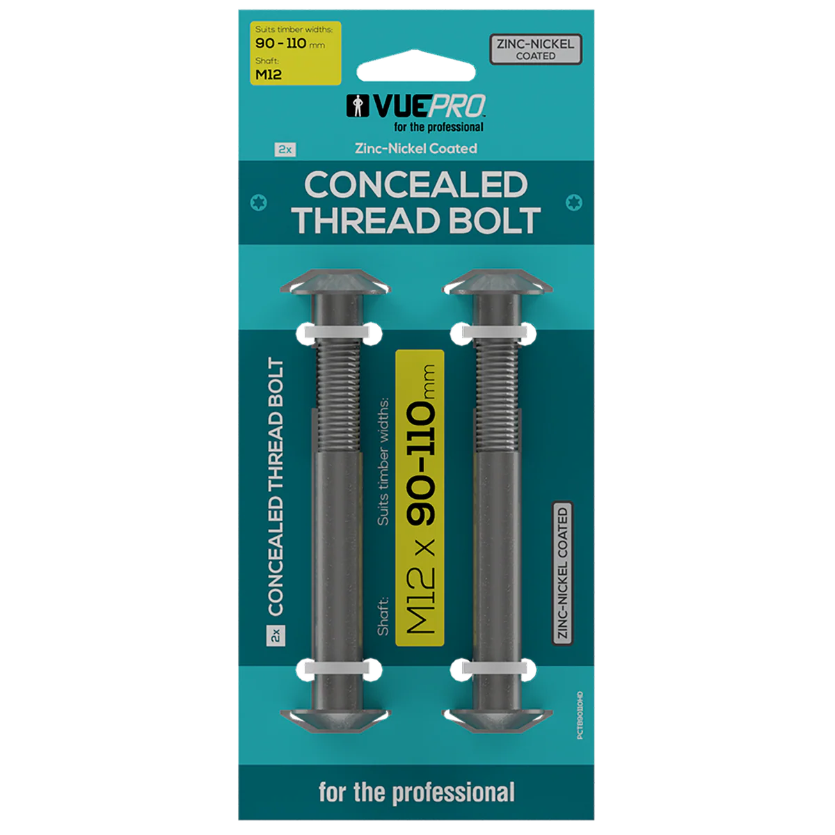 Vuepro Concealed Thread Bolt - 90-110mm - Zinc Nickel Coated - Heavy Duty