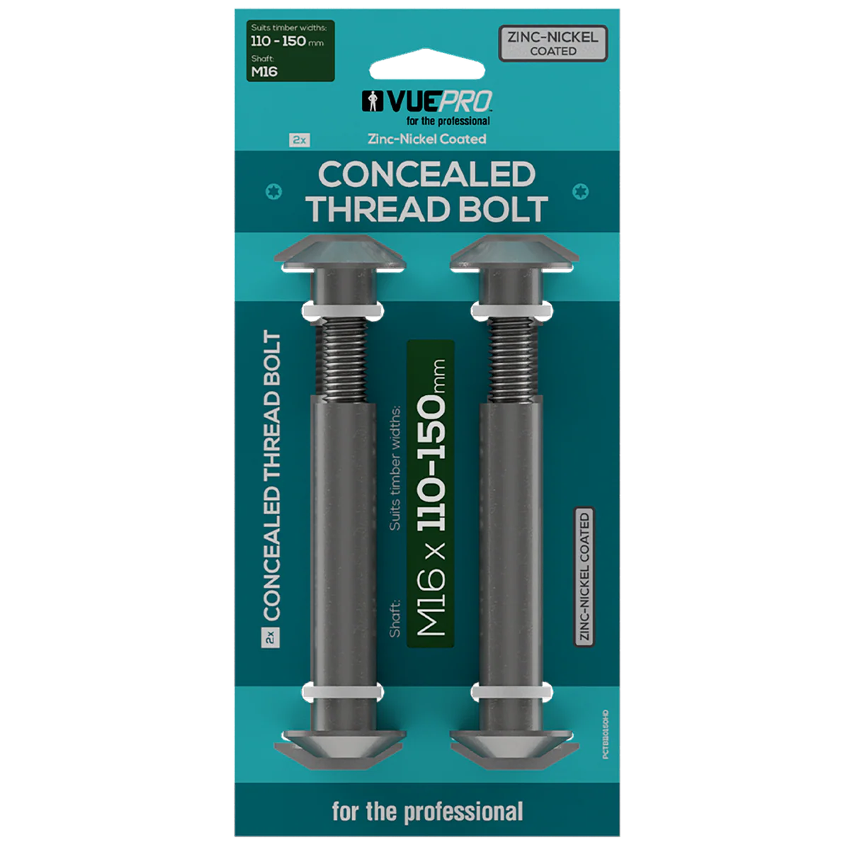 Vuepro M16 Concealed Thread Bolt 2 Pack - 110mm x 150mm - Heavy-Duty