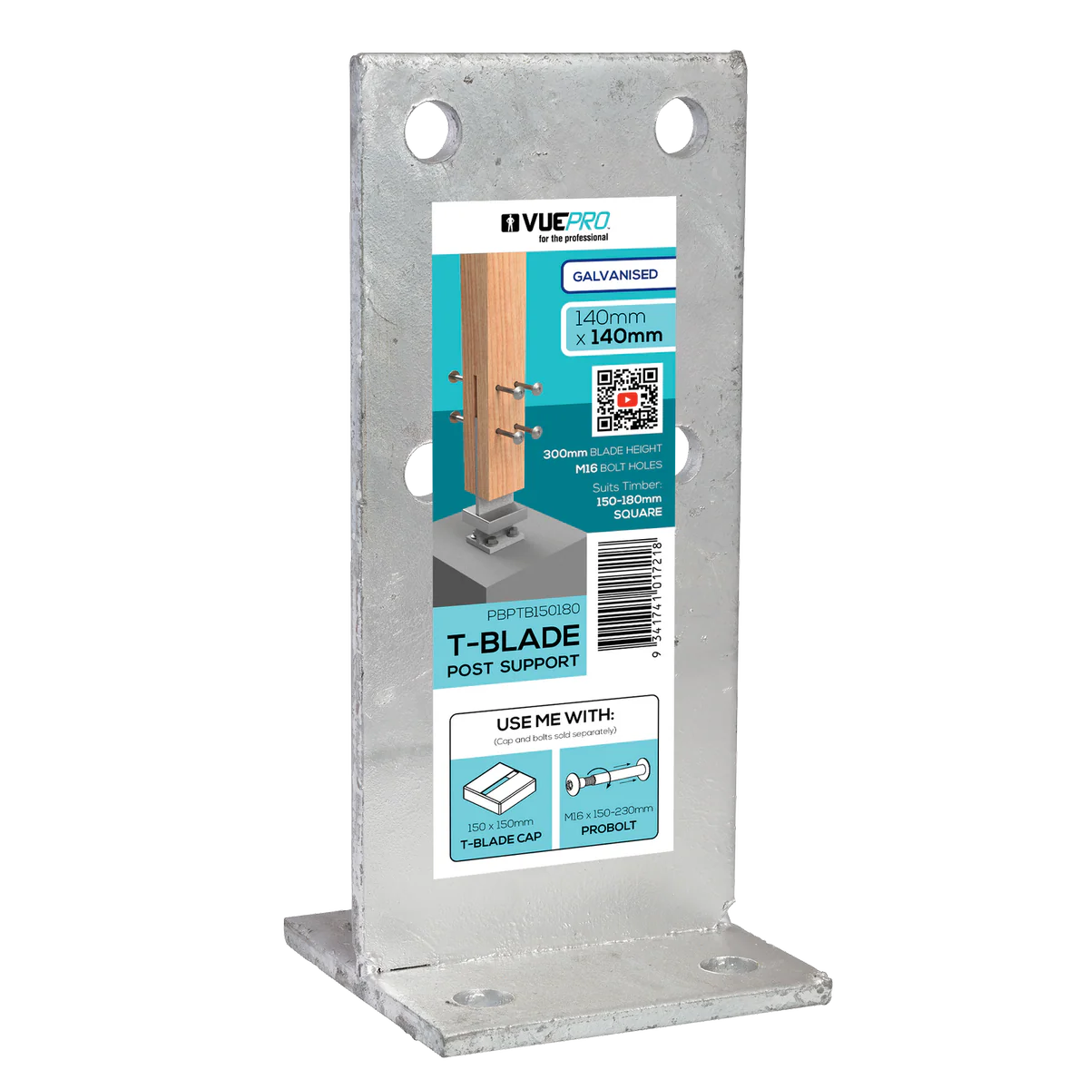 Vuepro T Blade Post Support - 140mm - Galvanised - Concealed Fixing