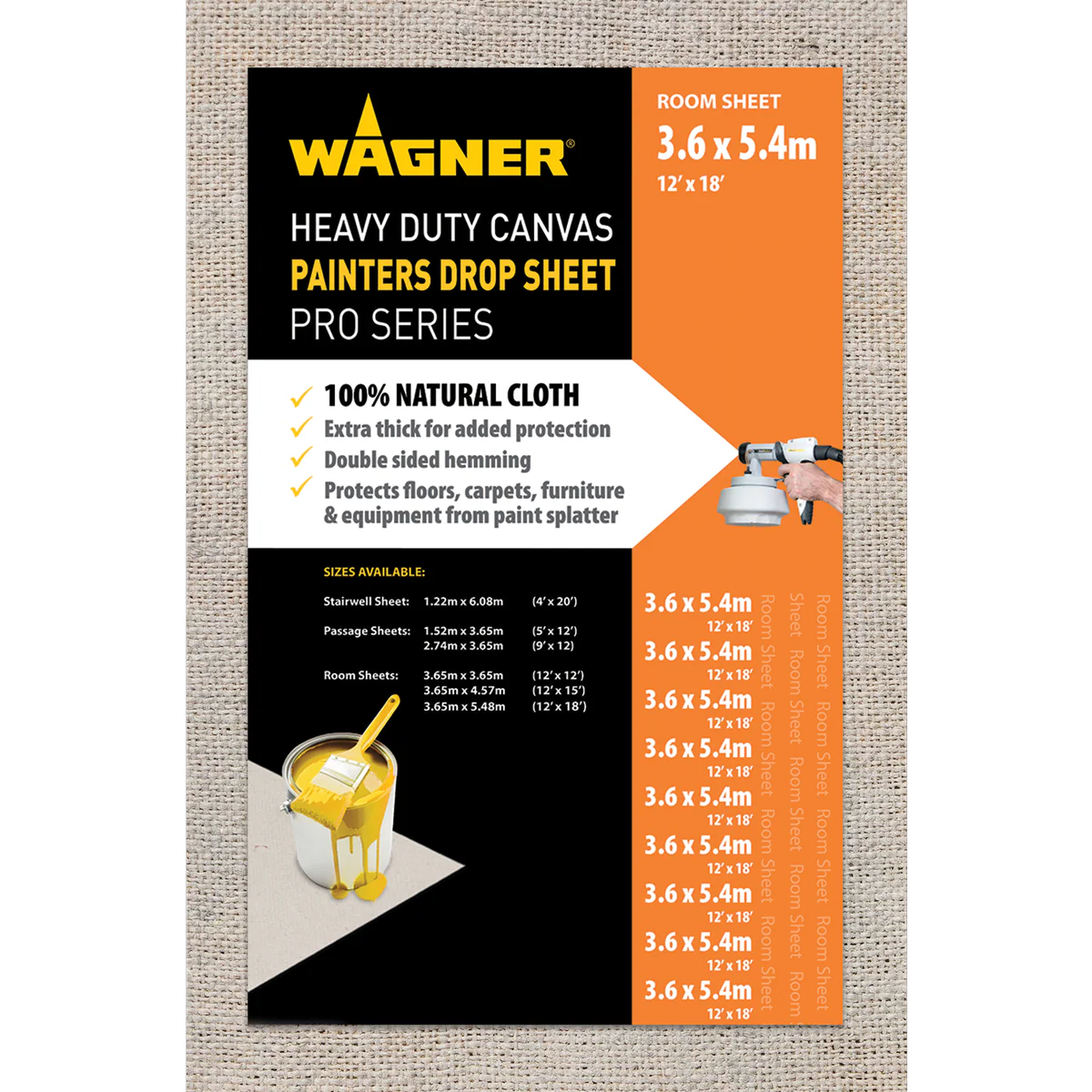 Wagner Heavy Duty Canvas Drop Sheet 3.65m x 5.48m Tear Resistant