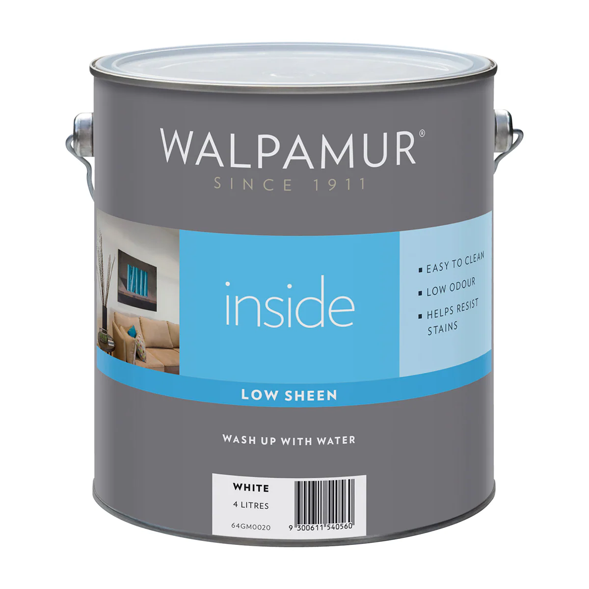 Walpamur Inside Interior Paint - 4L - White - Water Based - Low Odour - Low Sheen