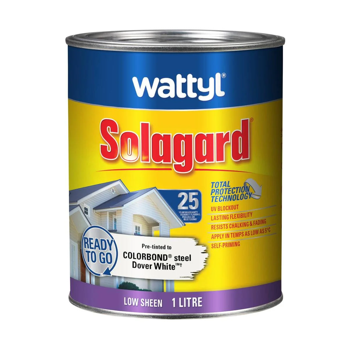 Wattyl 1L Low Sheen Solagard Exterior Paint - Dover White - UV Resistant