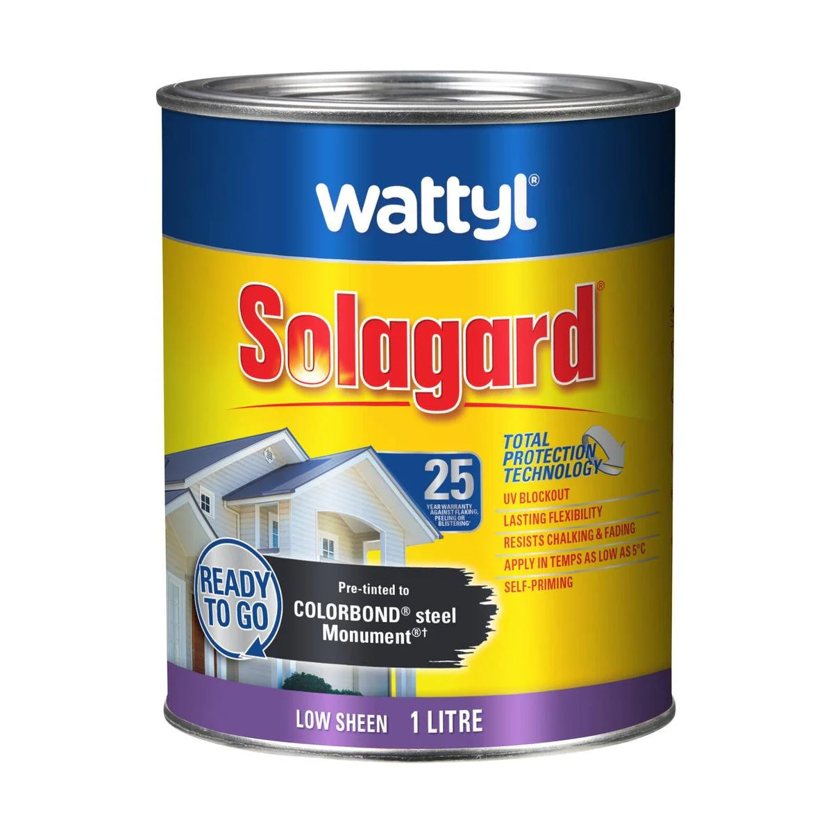Wattyl 1L Pre Tinted Monument Low Sheen Solagard Exterior Paint - UV Blockout, Mould Resistant