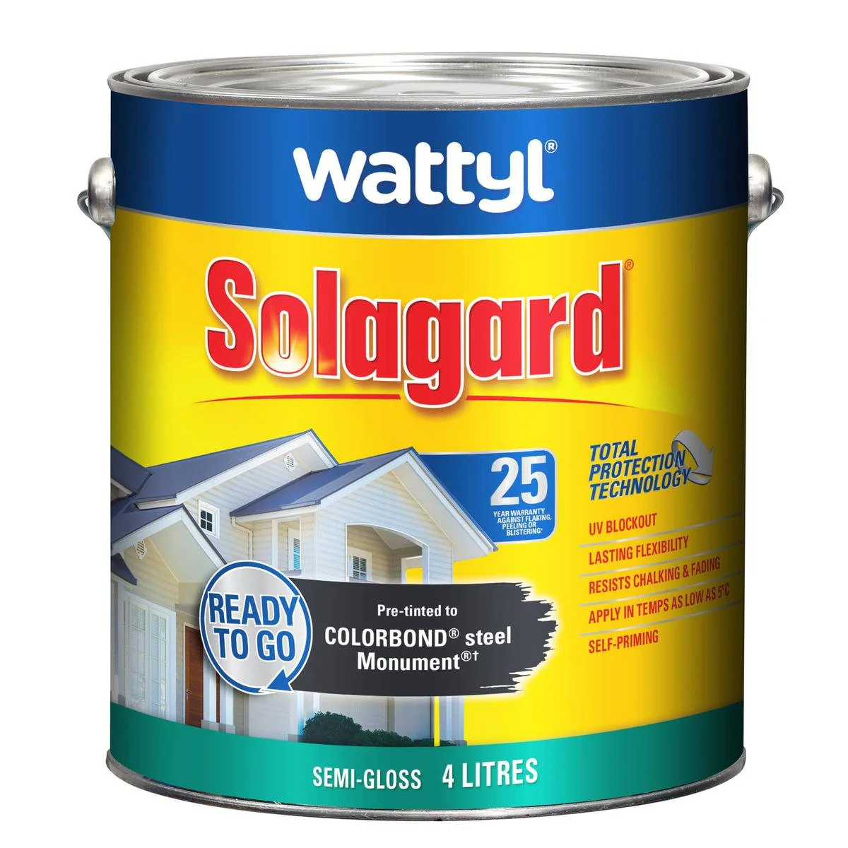 Wattyl 4L Solagard Exterior Paint - Pre Tinted Monument - Semi Gloss - 4L