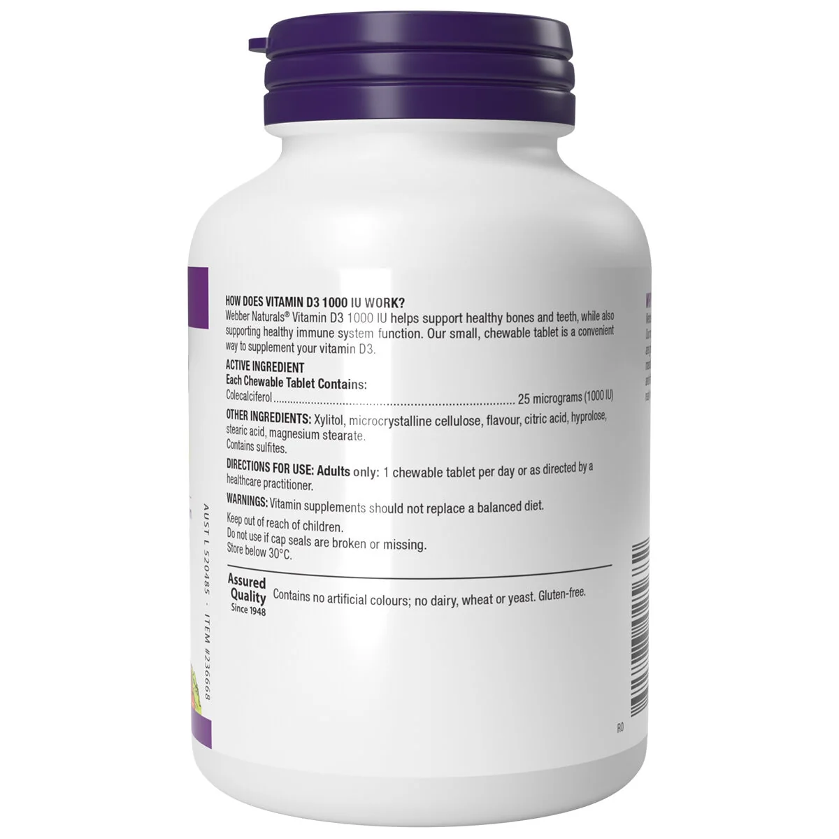 Webber Naturals Chewable Vitamin D3 1000IU 350 Tablets Orange Flavoured - Image 2