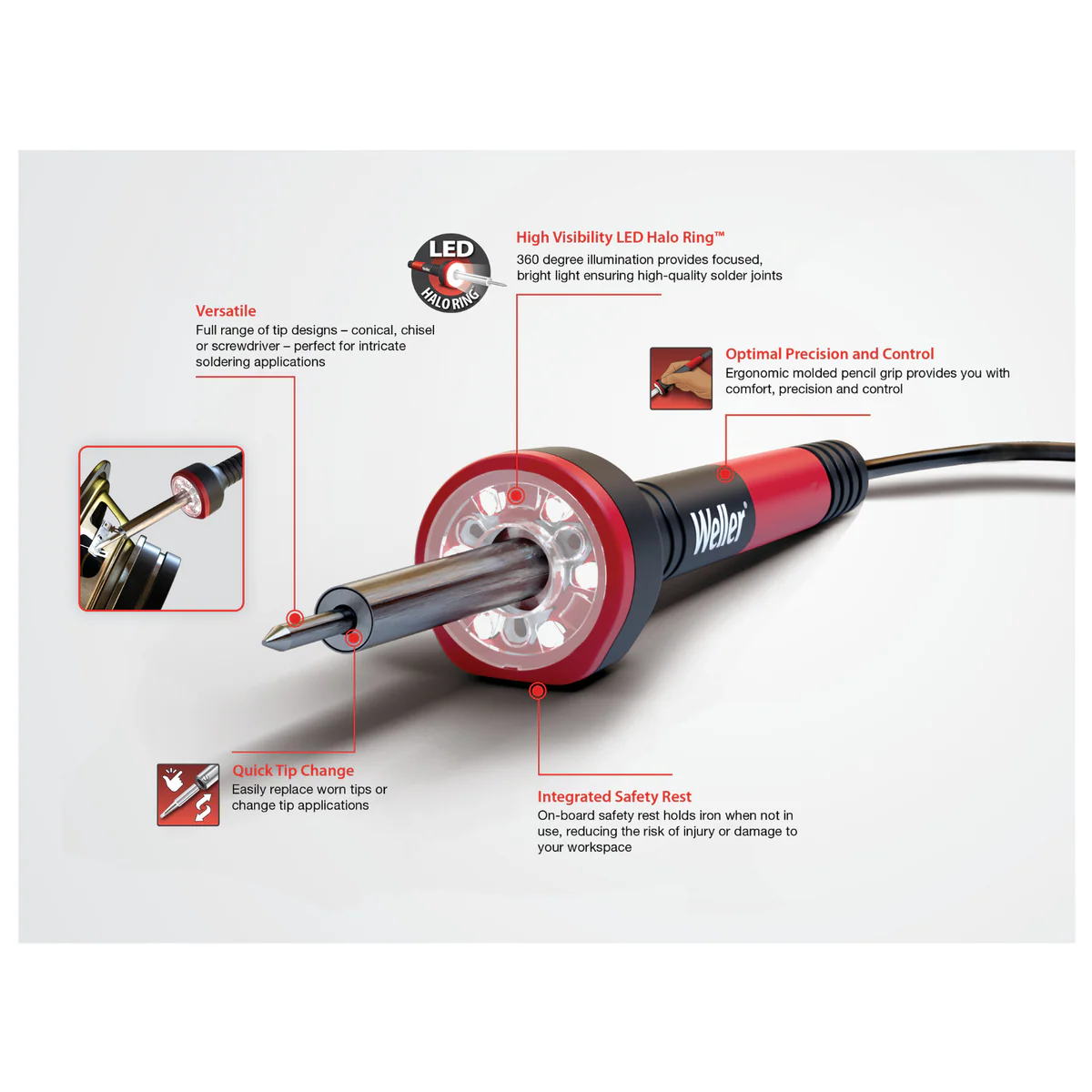 Weller 230V 30W Soldering Iron - 360-Degree Illumination - Ergonomic Grip - Image 5