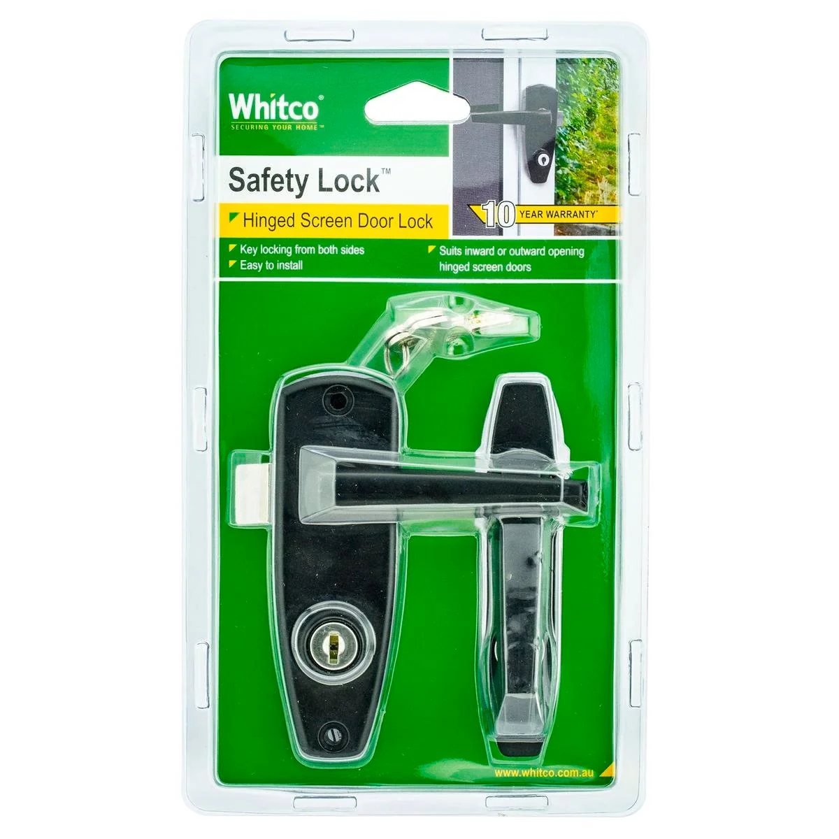 Whitco Keyed Hinged Screen Door Lock - 20mm - Zinc Diecast - Black Finish