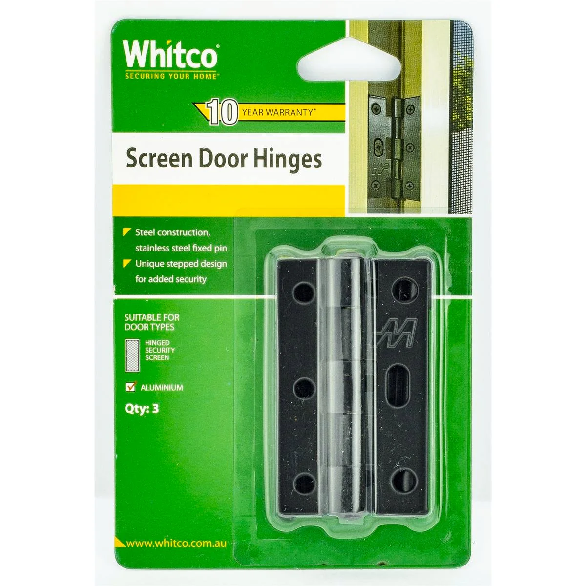 Whitco Screen Door Hinge - 45mm x 75mm - Steel - Black Finish - 3 Pack