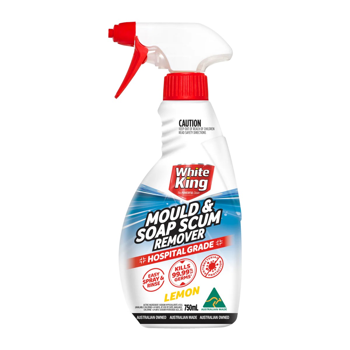 White King Mould Soap Scum Remover - 750ml - Kills 99.99% Germs - White