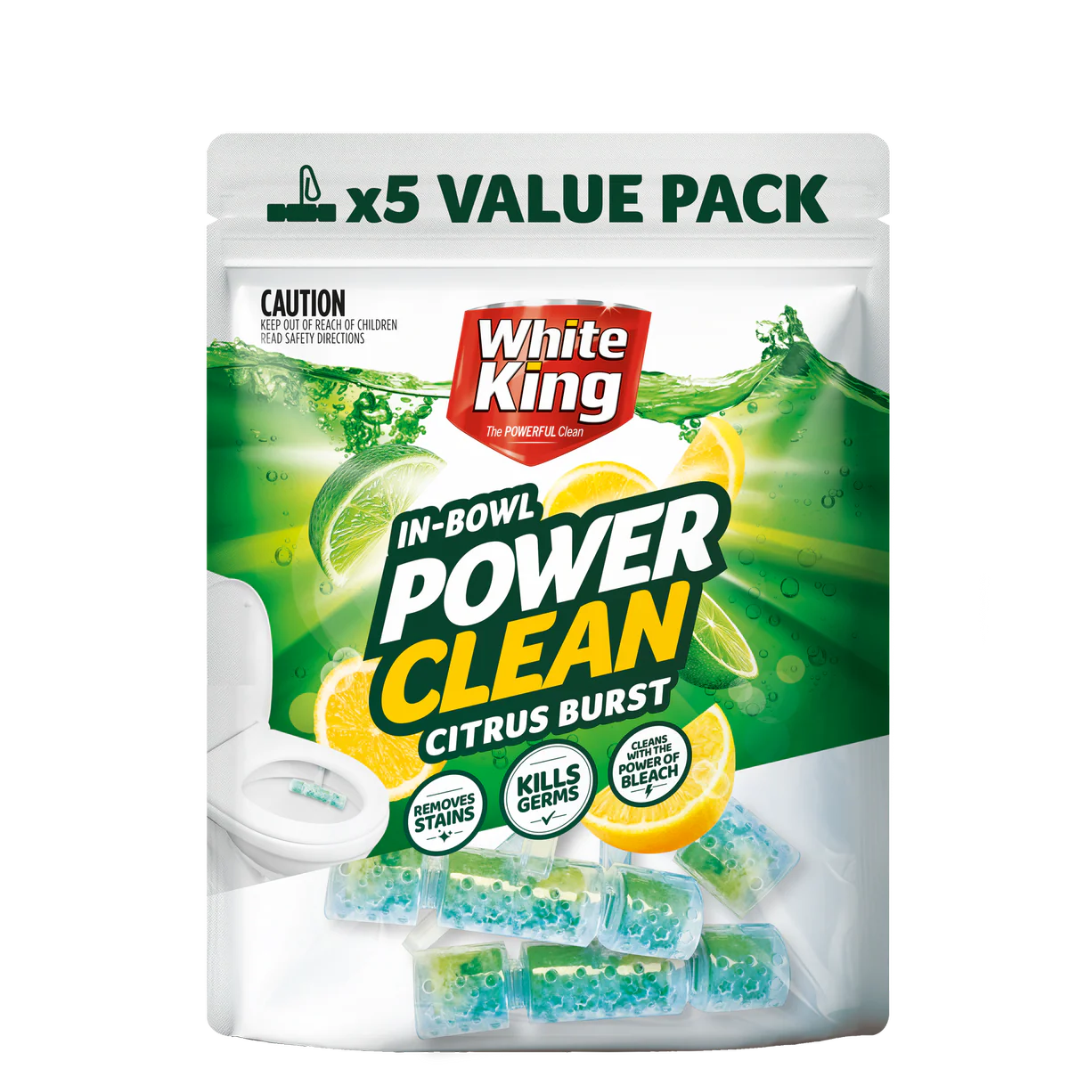 White King Power Clean Toilet Cleaner - 5 Pack - White - Tough Stain Removal