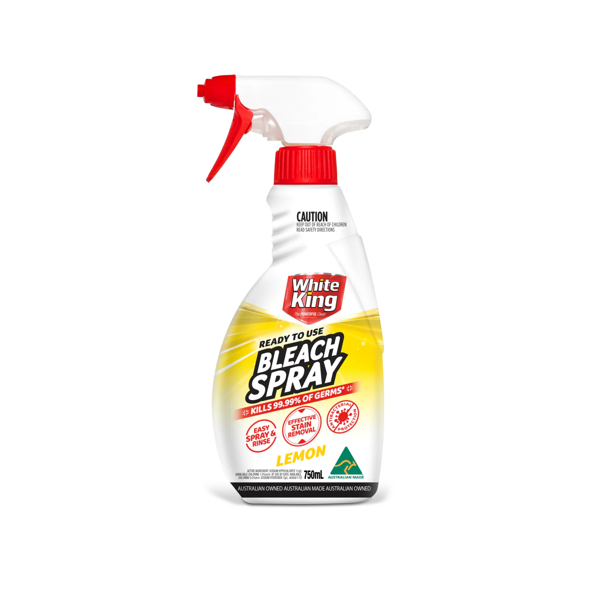 White King Ready to Use Bleach Spray - 750ml - Kills 99.99% Germs - White
