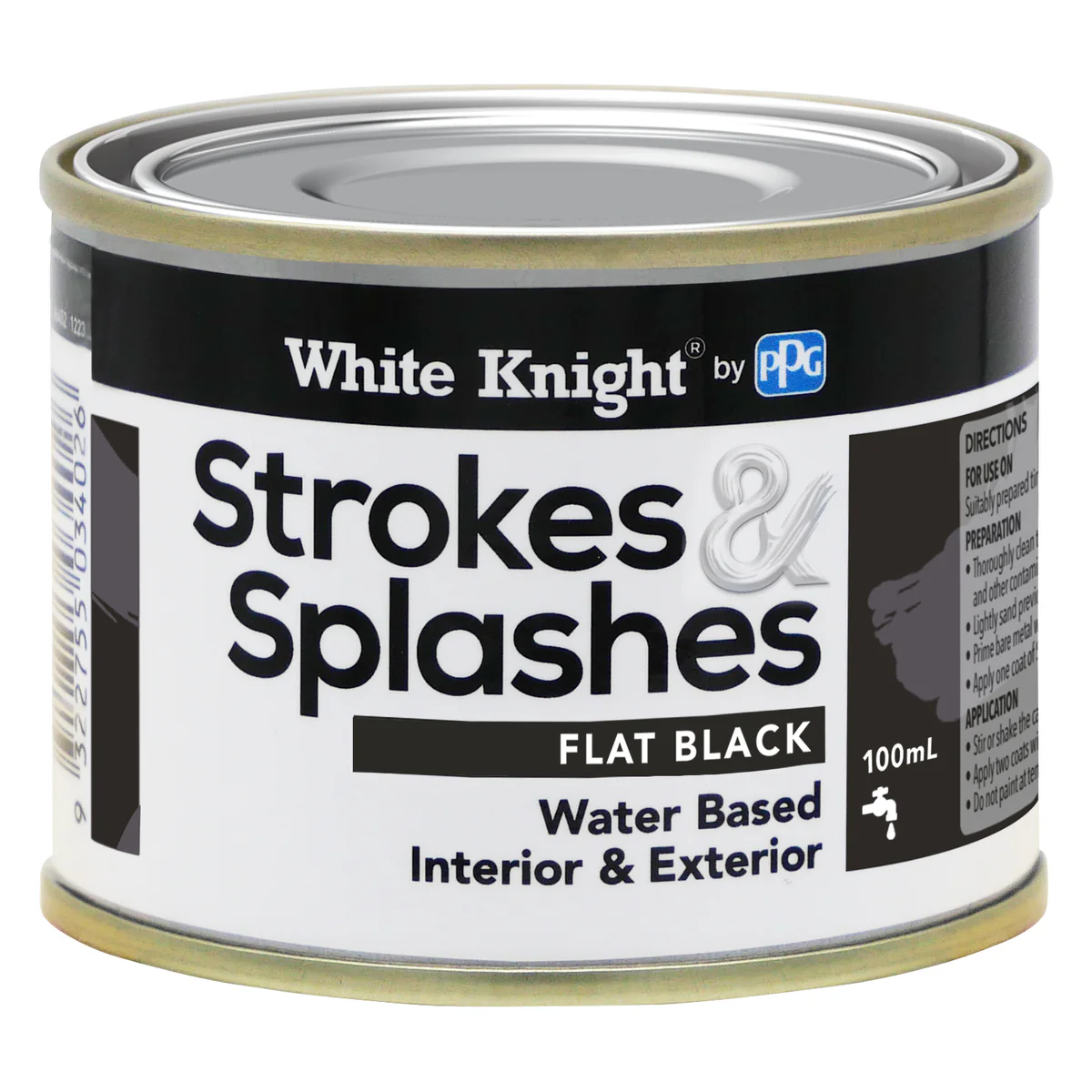 White Knight Black Flat Strokes and Splashes Paint 100ml Water Based