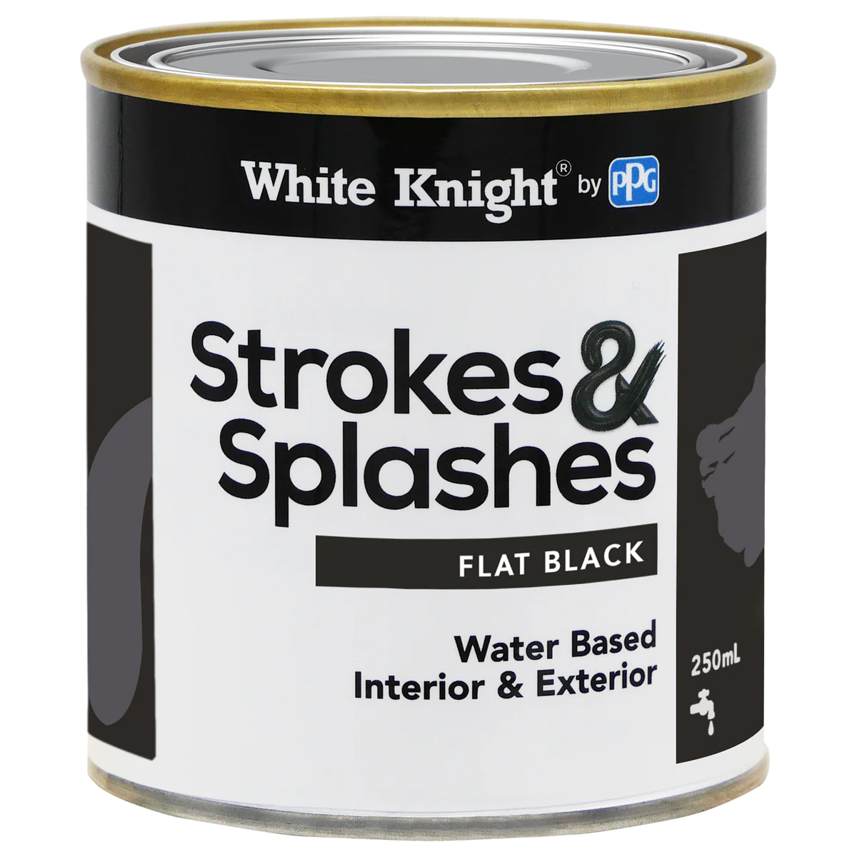 White Knight Black Flat Strokes and Splashes Paint 250ml Water Based