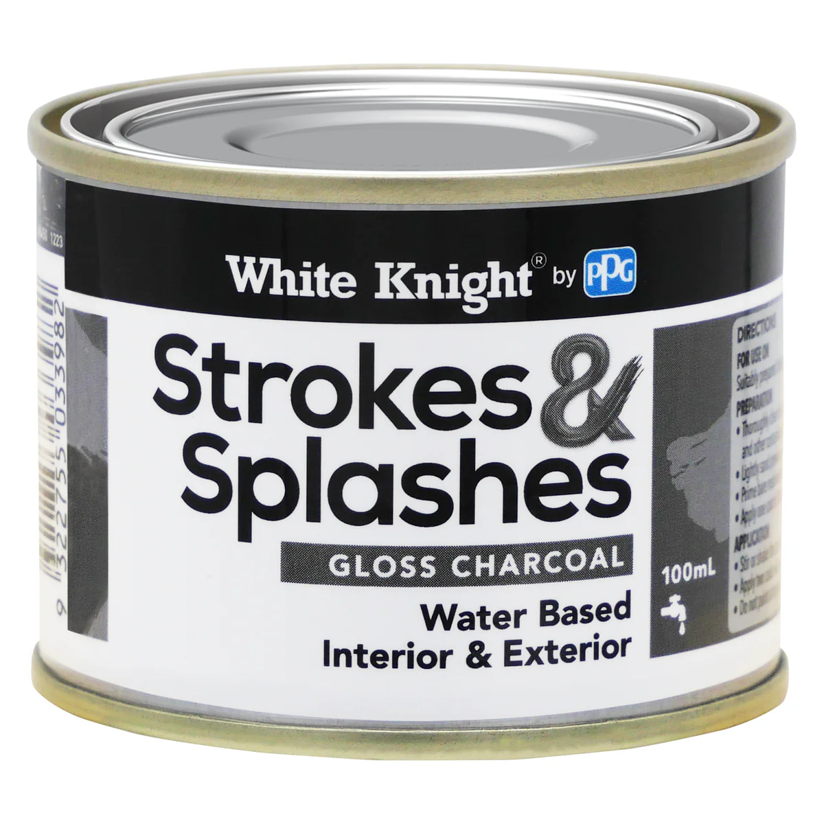 White Knight Charcoal 100ml Water Based Acrylic Paint - Quick Drying - Easy Clean - Gloss Finish