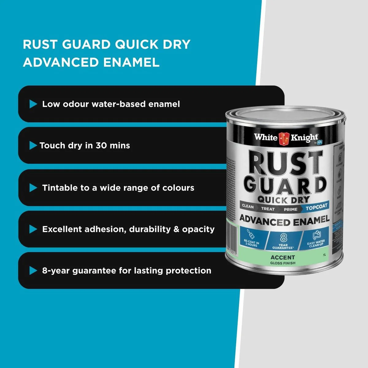 White Knight Rust Guard 1L Accent Gloss Enamel Paint - Quick Dry - Metal Use - Image 5