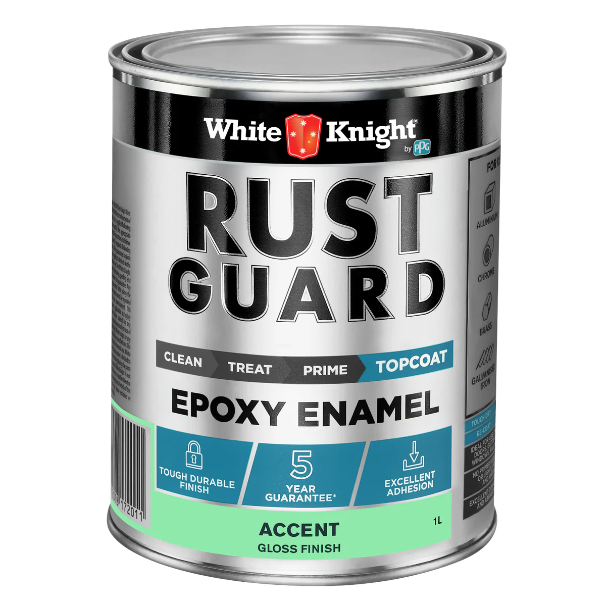 White Knight Rust Guard 1L Accent Gloss Epoxy Enamel Paint - UV-Resistant - Durable Coating