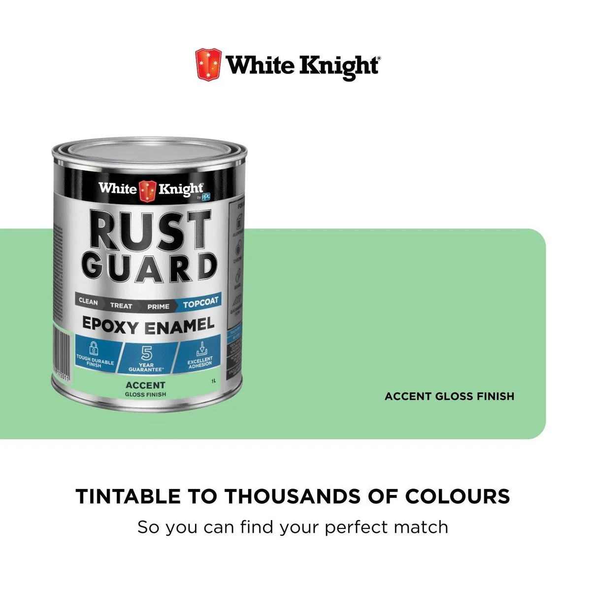 White Knight Rust Guard 1L Accent Gloss Epoxy Enamel Paint - UV-Resistant - Durable Coating - Image 4