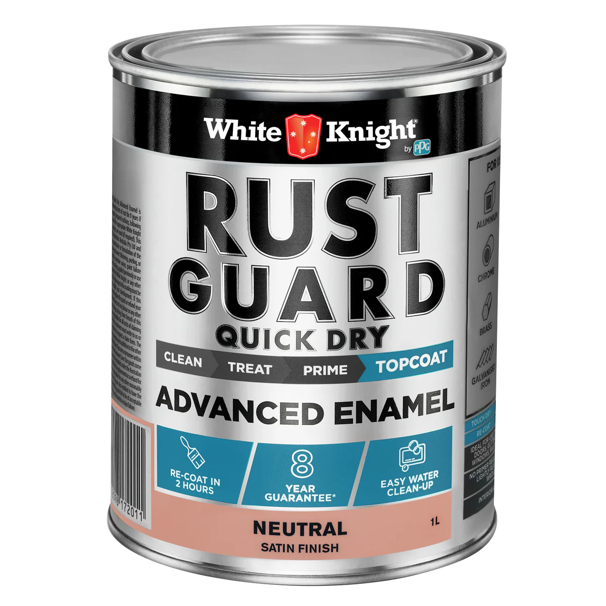 White Knight Rust Guard 1L Advanced Enamel Paint - Neutral Satin - Quick Dry