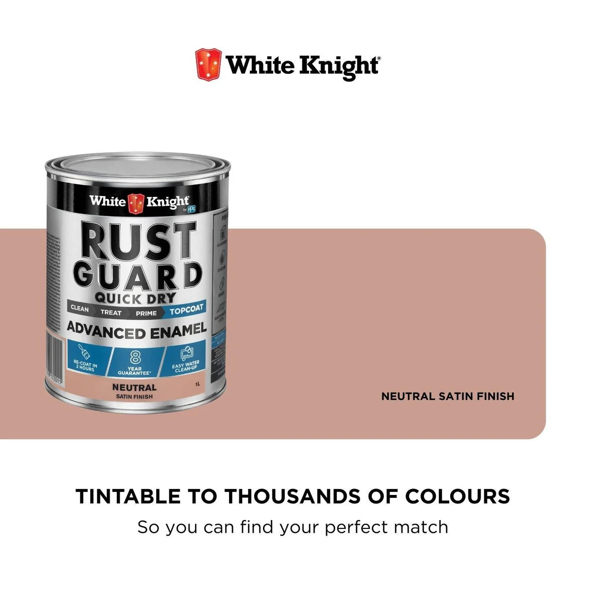 White Knight Rust Guard 1L Advanced Enamel Paint - Neutral Satin - Quick Dry - Image 4