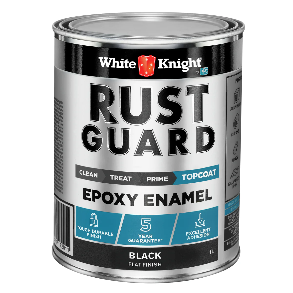White Knight Rust Guard 1L Black Flat Epoxy Enamel Paint - UV-Resistant - Durable Coating