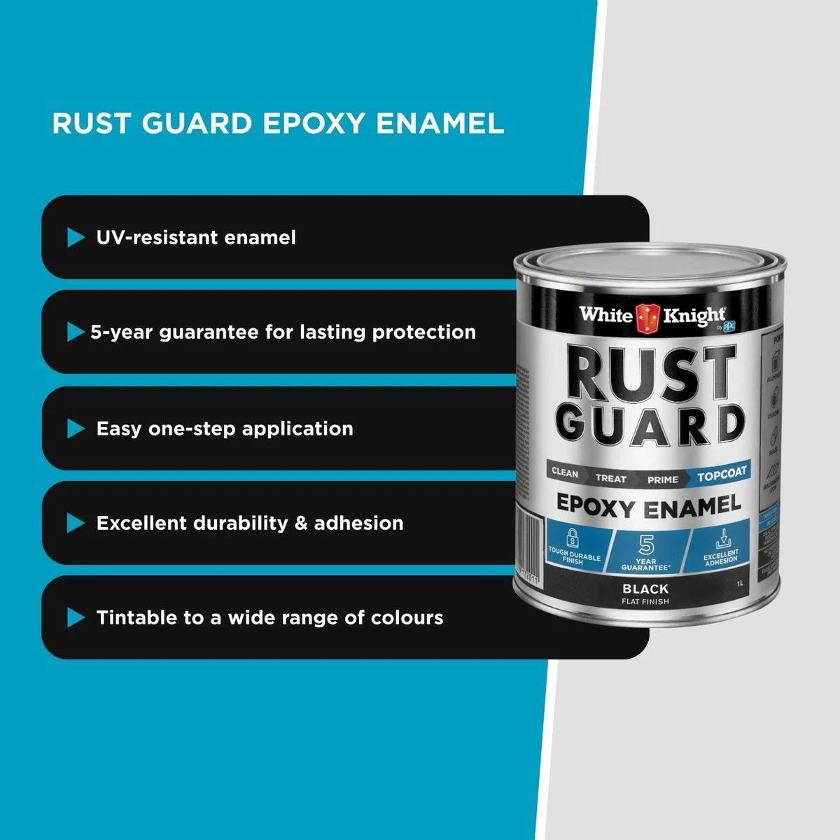 White Knight Rust Guard 1L Black Flat Epoxy Enamel Paint - UV-Resistant - Durable Coating - Image 5