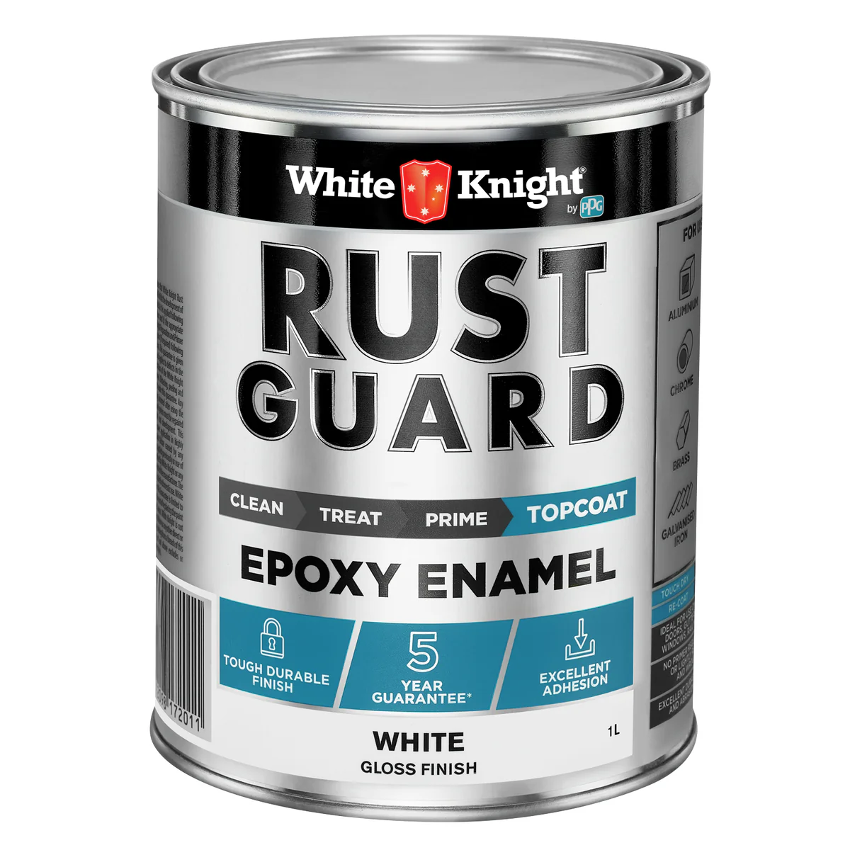White Knight Rust Guard 1L Epoxy Enamel Paint - White Gloss - UV-Resistant