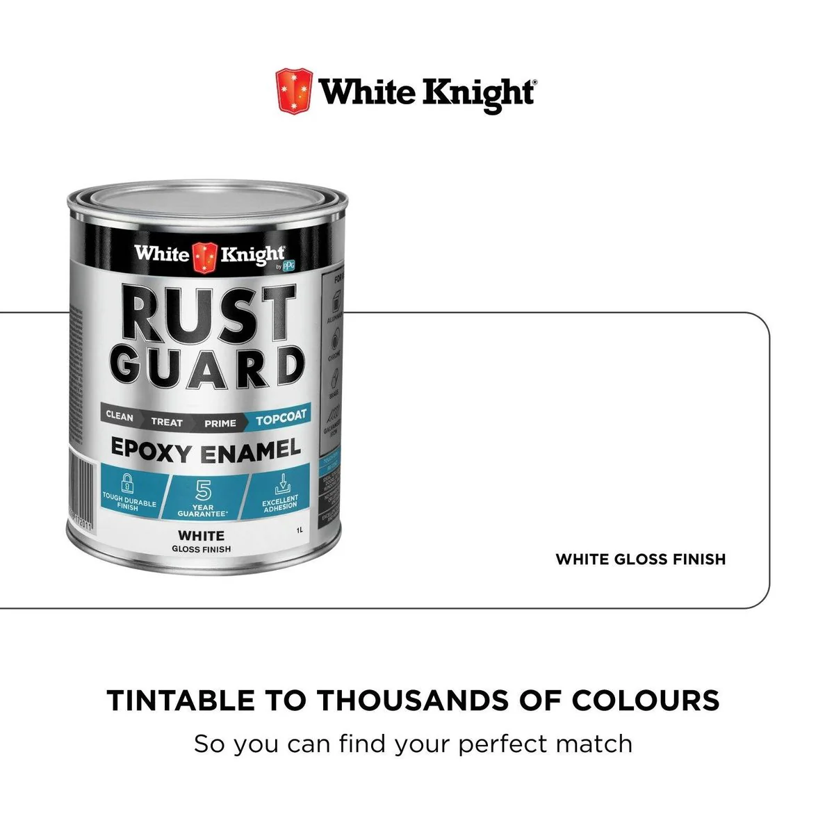 White Knight Rust Guard 1L Epoxy Enamel Paint - White Gloss - UV-Resistant - Image 2