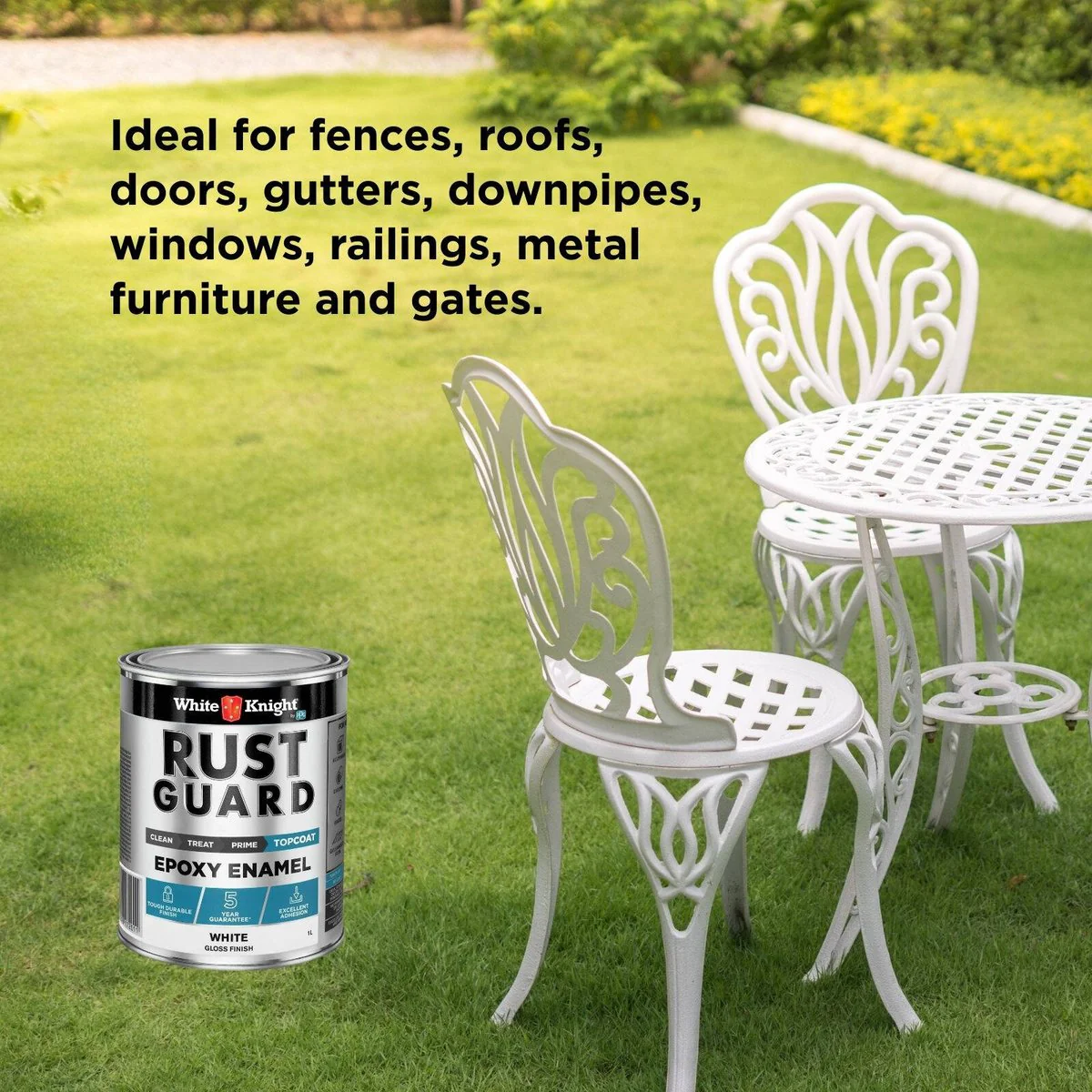 White Knight Rust Guard 1L Epoxy Enamel Paint - White Gloss - UV-Resistant - Image 4