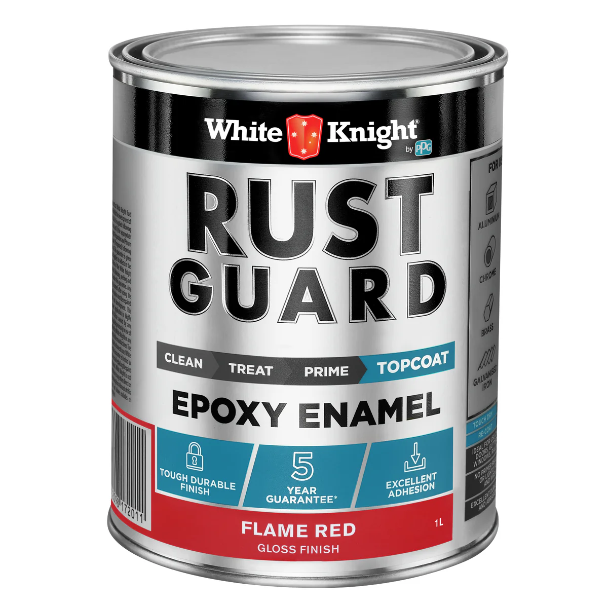 White Knight Rust Guard 1L Flame Red Gloss Epoxy Enamel Paint - UV-Resistant, Durable Coating