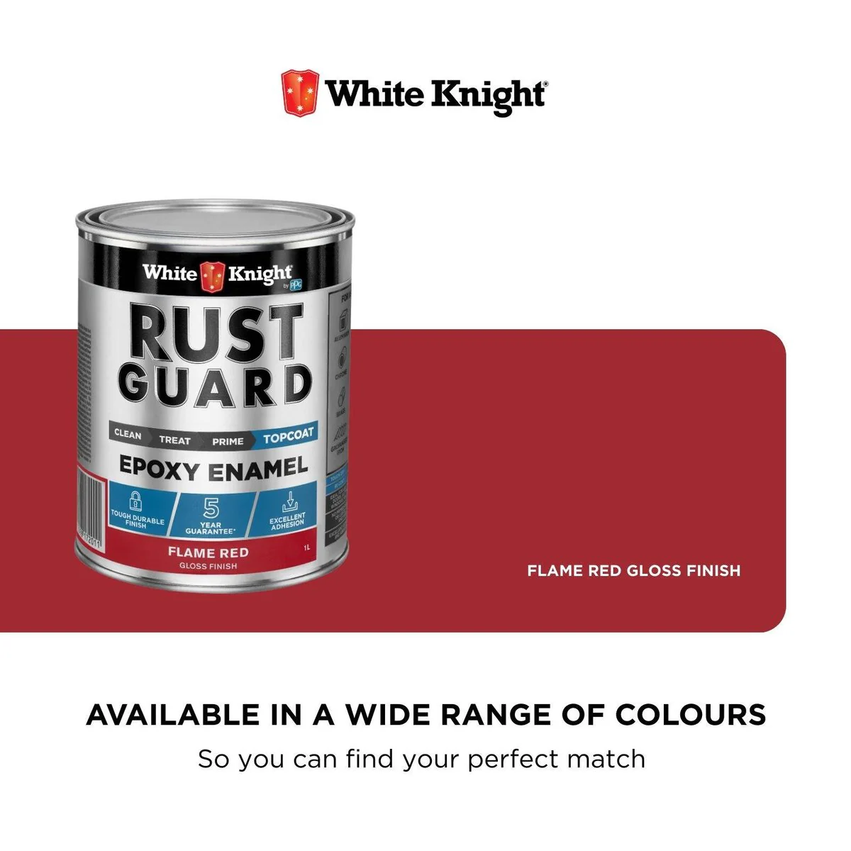 White Knight Rust Guard 1L Flame Red Gloss Epoxy Enamel Paint - UV-Resistant, Durable Coating - Image 4