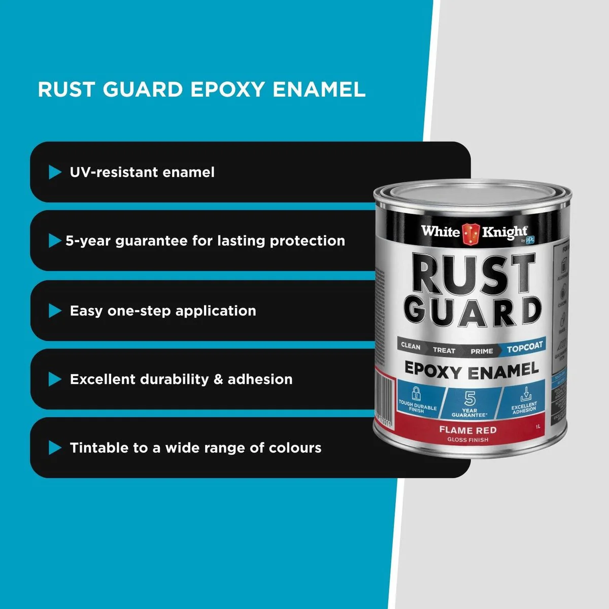 White Knight Rust Guard 1L Flame Red Gloss Epoxy Enamel Paint - UV-Resistant, Durable Coating - Image 5